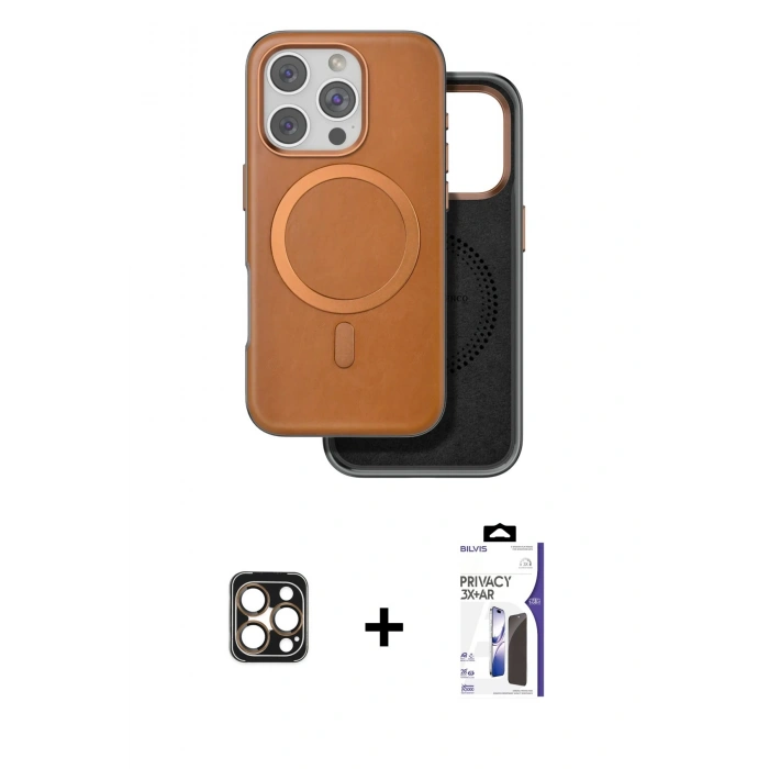 MARSİLYAN™- iPhone 16 Pro Max Kılıf Pusula Işık Koleksiyonu - Siyah Bilvis 3X AR Hayalet Cam Ekran Koruyucu + PVD Metal Kamera Lens - GD