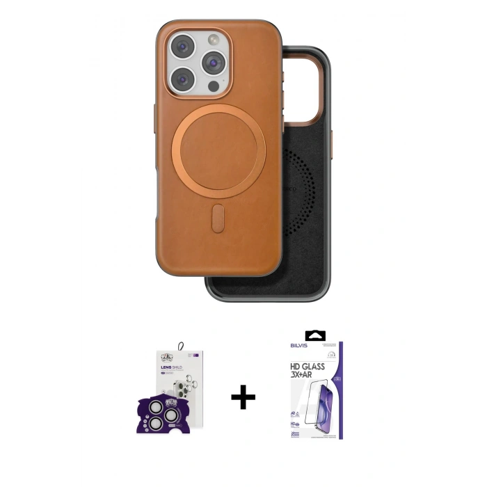 MARSİLYAN™- iPhone 16 Pro Max Kılıf Pusula Işık Koleksiyonu - Siyah Bilvis 3X AR HD Cam Ekran Koruyucu + Bilvis Titan Kamera Lens - GS