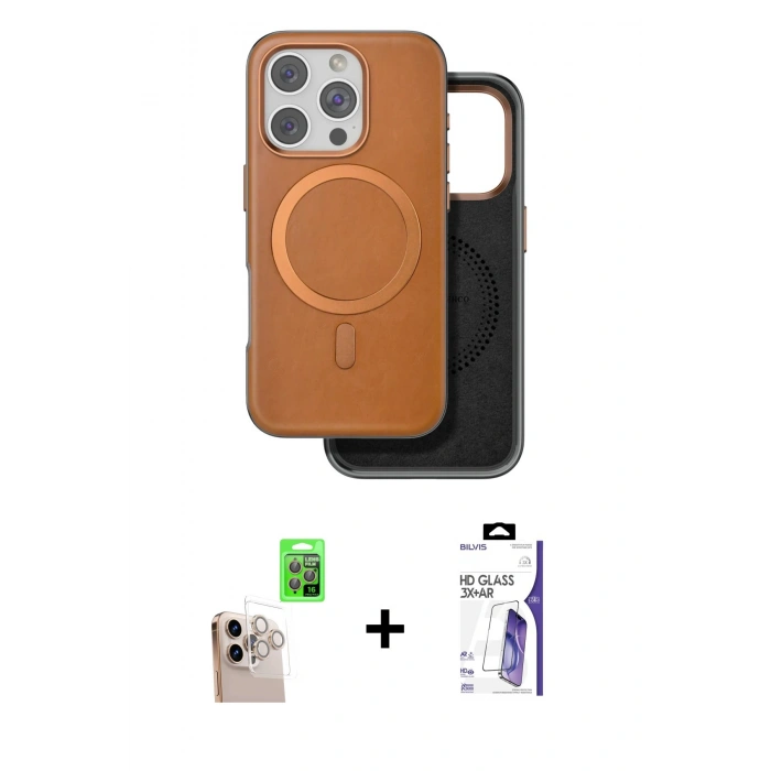 MARSİLYAN™- iPhone 16 Pro Max Kılıf Pusula Işık Koleksiyonu - Siyah Bilvis 3X AR HD Cam Ekran Koruyucu + Raze Metal Kamera Lens - NLGY