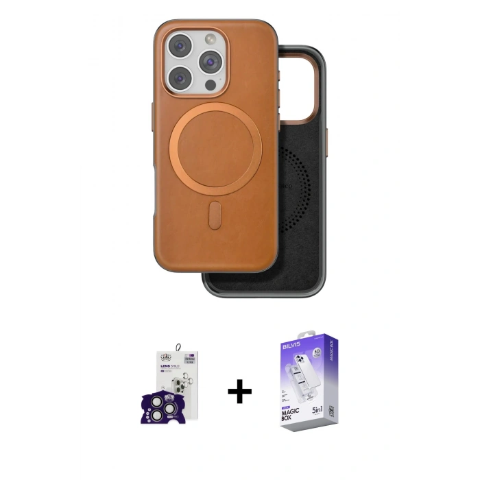 MARSİLYAN™- iPhone 16 Pro Max Kılıf Pusula Işık Koleksiyonu - Siyah Bilvis 5in1 3D Magic Cam Ekran Koruyucu + Titanyum Gri Bilvis Titan Kamera Lens