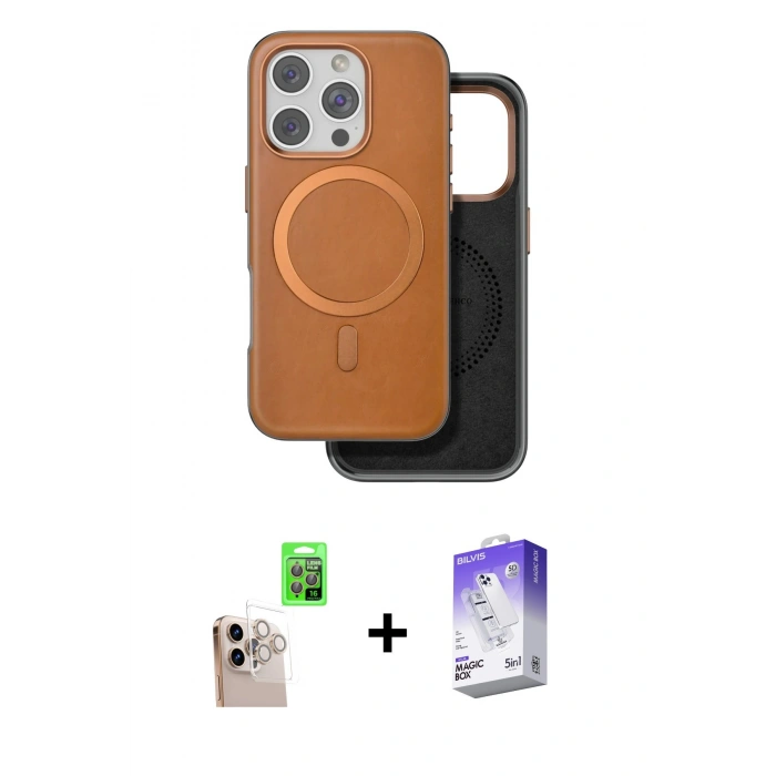 MARSİLYAN™- iPhone 16 Pro Max Kılıf Pusula Işık Koleksiyonu - Siyah Bilvis 5in1 3D Magic Cam Ekran Koruyucu + Raze Metal Kamera Lens - NLGY