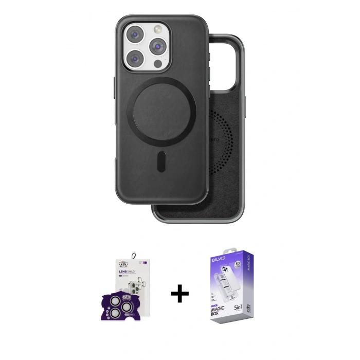 MARSİLYAN™- iPhone 16 Pro Max Kılıf Pusula Işık Koleksiyonu - Siyah Bilvis 5in1 3D Magic Cam Ekran Koruyucu + Bilvis Titan Kamera Lens - GS