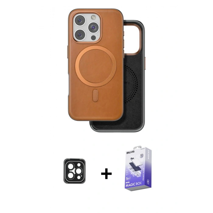 MARSİLYAN™- iPhone 16 Pro Max Kılıf Pusula Işık Koleksiyonu - Siyah Bilvis 5in1 5D Magic Hayalet Cam Ekran Koruyucu + PVD Metal Kamera Lens - SH