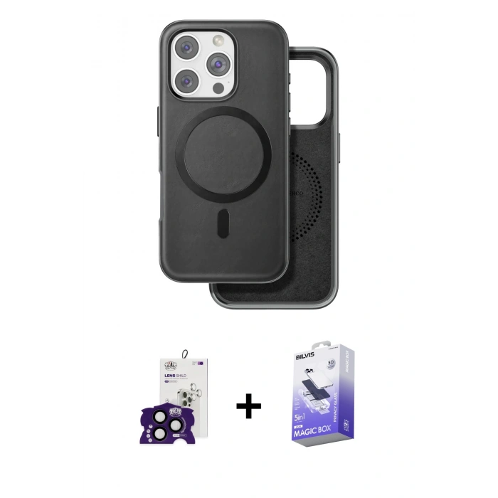 MARSİLYAN™- iPhone 16 Pro Max Kılıf Pusula Işık Koleksiyonu - Siyah Bilvis 5in1 5D Magic Hayalet Cam Ekran Koruyucu + Bilvis Titan Kamera Lens - SH