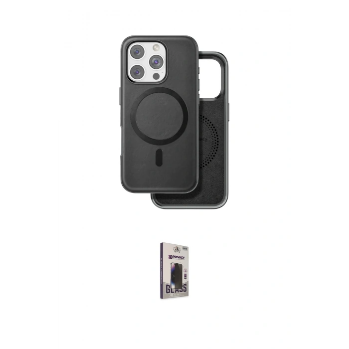 MARSİLYAN™- iPhone 16 Pro Max Kılıf Pusula Işık Koleksiyonu - Siyah Bilvis Hayalet Cam Ekran Koruyucu