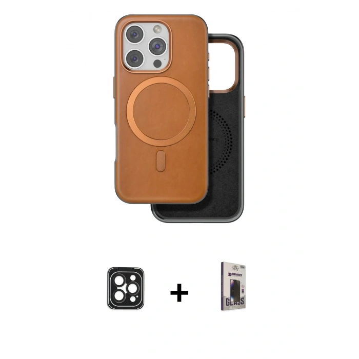 MARSİLYAN™- iPhone 16 Pro Max Kılıf Pusula Işık Koleksiyonu - Siyah Bilvis Hayalet Cam Ekran Koruyucu + PVD Metal Kamera Lens - SH