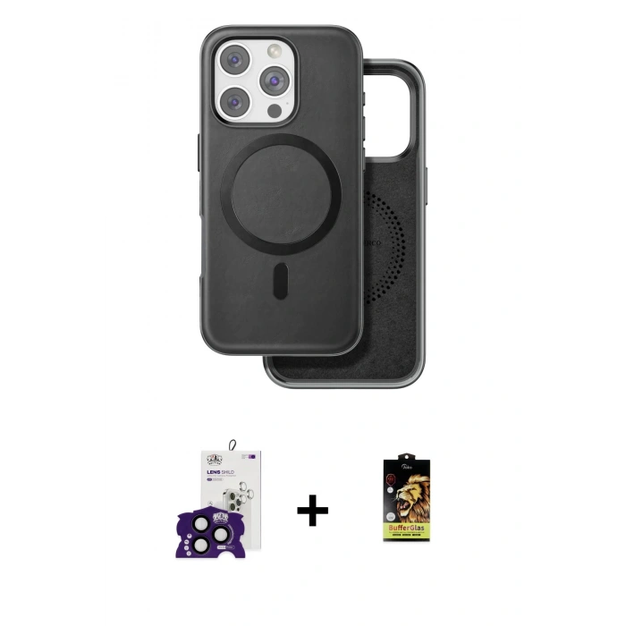 MARSİLYAN™- iPhone 16 Pro Max Kılıf Pusula Işık Koleksiyonu - Siyah Buffer Cam Ekran Koruyucu + Bilvis Titan Kamera Lens - SH