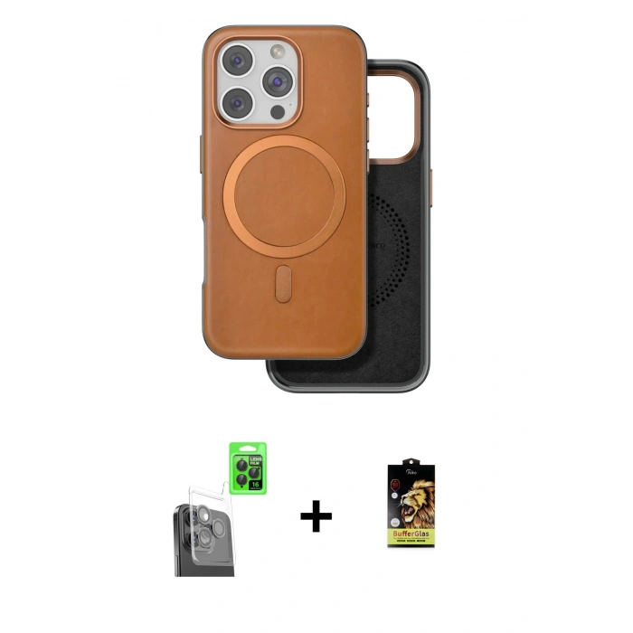 MARSİLYAN™- iPhone 16 Pro Max Kılıf Pusula Işık Koleksiyonu - Siyah Buffer Cam Ekran Koruyucu + Raze Metal Kamera Lens - SH