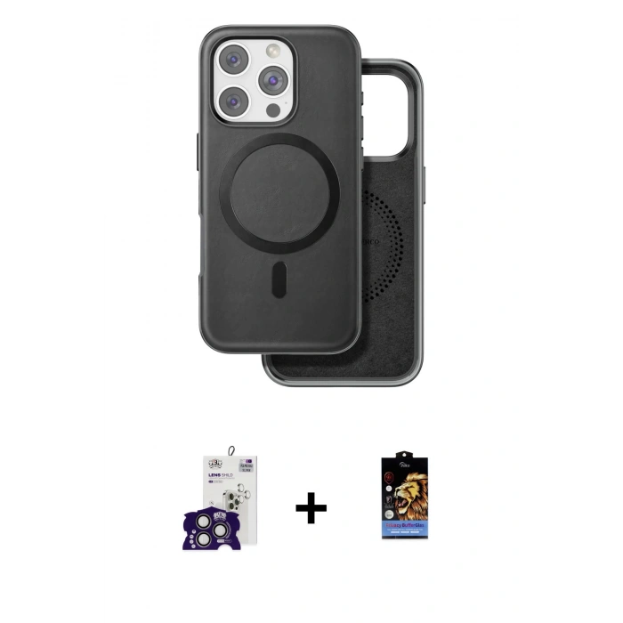 MARSİLYAN™- iPhone 16 Pro Max Kılıf Pusula Işık Koleksiyonu - Siyah Buffer Hayalet Cam Ekran Koruyucu + Bilvis Titan Kamera Lens - TMGI
