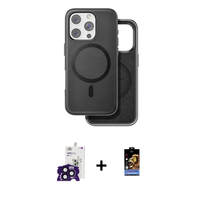 MARSİLYAN™- iPhone 16 Pro Max Kılıf Pusula Işık Koleksiyonu - Siyah Buffer Hayalet Cam Ekran Koruyucu + Bilvis Titan Kamera Lens - SH