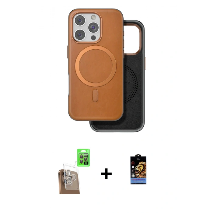 MARSİLYAN™- iPhone 16 Pro Max Kılıf Pusula Işık Koleksiyonu - Siyah Buffer Hayalet Cam Ekran Koruyucu + Raze Metal Kamera Lens - CLTM