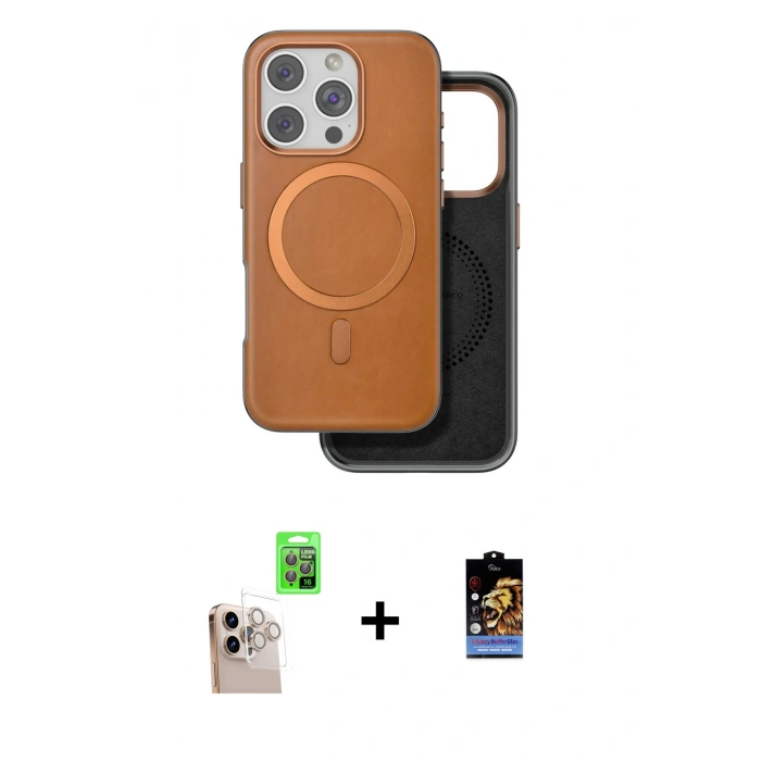 MARSİLYAN™- iPhone 16 Pro Max Kılıf Pusula Işık Koleksiyonu - Siyah Buffer Hayalet Cam Ekran Koruyucu + Raze Metal Kamera Lens - NLGY