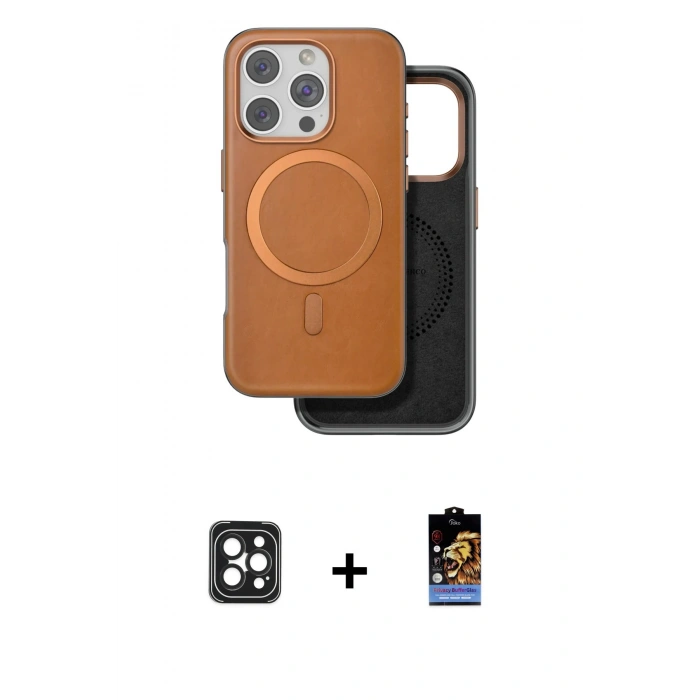 MARSİLYAN™- iPhone 16 Pro Max Kılıf Pusula Işık Koleksiyonu - Siyah Buffer Hayalet Cam Ekran Koruyucu + Siyah PVD Metal Kamera Lens