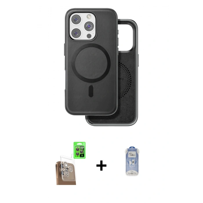 MARSİLYAN™- iPhone 16 Pro Max Kılıf Pusula Işık Koleksiyonu - Siyah Joko Magic 5D Cam + Raze Metal Kamera Lens - CLTM