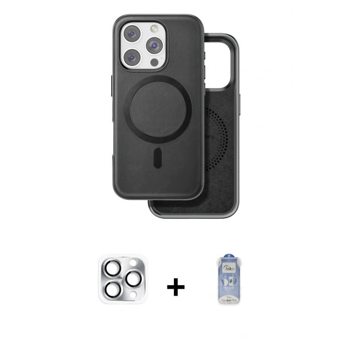 MARSİLYAN™- iPhone 16 Pro Max Kılıf Pusula Işık Koleksiyonu - Siyah Joko Magic 5D Cam + Pers Alüminyum Kamera Lens - GS