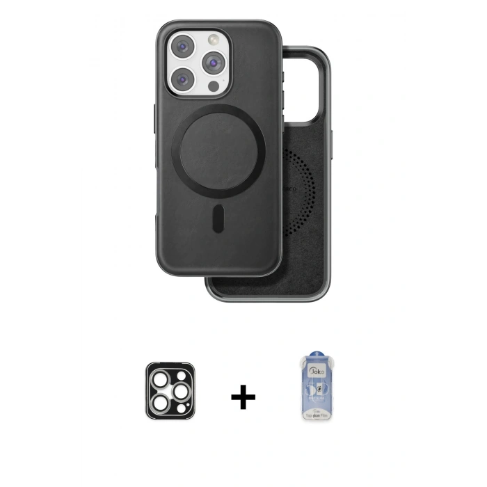 MARSİLYAN™- iPhone 16 Pro Max Kılıf Pusula Işık Koleksiyonu - Siyah Joko Magic 5D Cam + PVD Metal Kamera Lens - GS