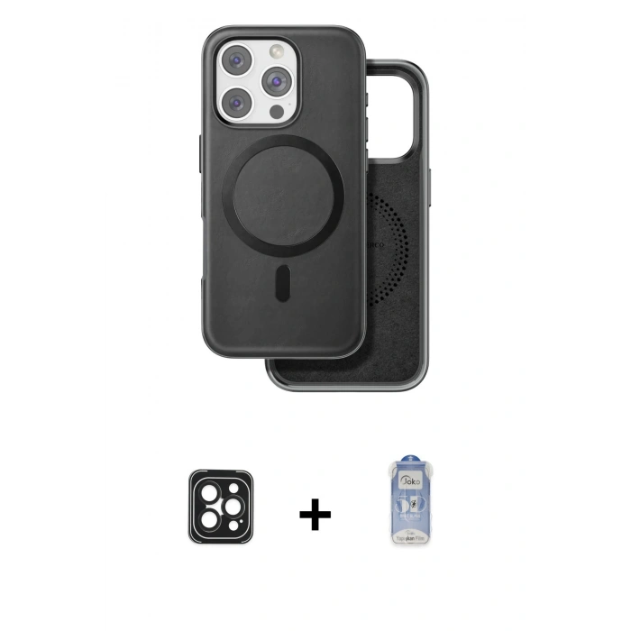 MARSİLYAN™- iPhone 16 Pro Max Kılıf Pusula Işık Koleksiyonu - Siyah Joko Magic 5D Cam + PVD Metal Kamera Lens - SH