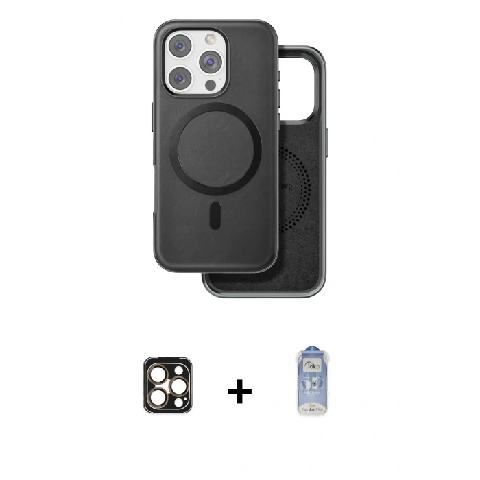 MARSİLYAN™- iPhone 16 Pro Max Kılıf Pusula Işık Koleksiyonu - Siyah Joko Magic 5D Cam + PVD Metal Kamera Lens - GD