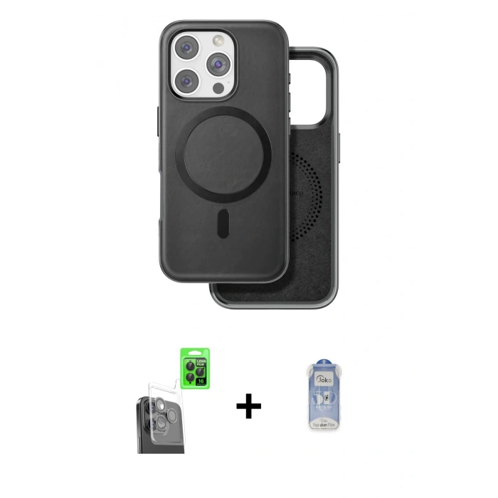 MARSİLYAN™- iPhone 16 Pro Max Kılıf Pusula Işık Koleksiyonu - Siyah Joko Magic 5D Cam + Raze Metal Kamera Lens - SH