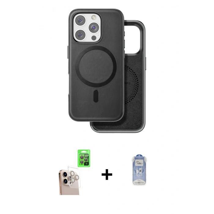 MARSİLYAN™- iPhone 16 Pro Max Kılıf Pusula Işık Koleksiyonu - Siyah Joko Magic 5D Cam + Raze Metal Kamera Lens - NLGY