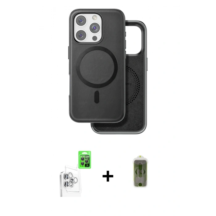 MARSİLYAN™- iPhone 16 Pro Max Kılıf Pusula Işık Koleksiyonu - Siyah Joko Magic 5D Hayalet Cam + Beyaz Raze Metal Kamera Lens