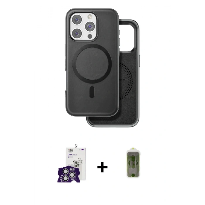 MARSİLYAN™- iPhone 16 Pro Max Kılıf Pusula Işık Koleksiyonu - Siyah Joko Magic 5D Hayalet Cam + Bilvis Titan Kamera Lens - GS