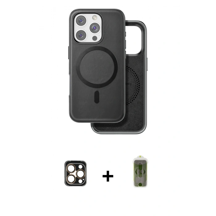 MARSİLYAN™- iPhone 16 Pro Max Kılıf Pusula Işık Koleksiyonu - Siyah Joko Magic 5D Hayalet Cam + Gold PVD Metal Kamera Lens