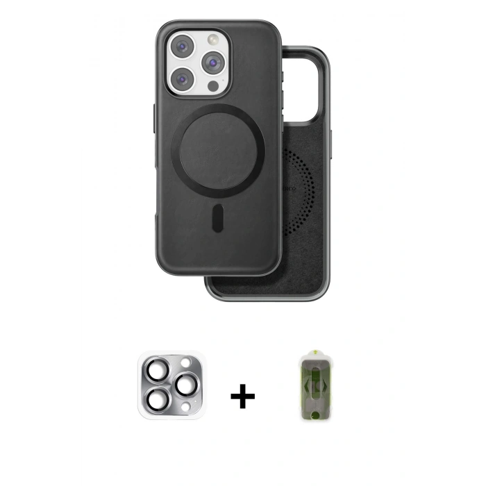 MARSİLYAN™- iPhone 16 Pro Max Kılıf Pusula Işık Koleksiyonu - Siyah Joko Magic 5D Hayalet Cam + Pers Alüminyum Kamera Lens - GI