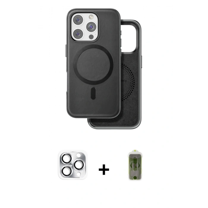 MARSİLYAN™- iPhone 16 Pro Max Kılıf Pusula Işık Koleksiyonu - Siyah Joko Magic 5D Hayalet Cam + Pers Alüminyum Kamera Lens - GS