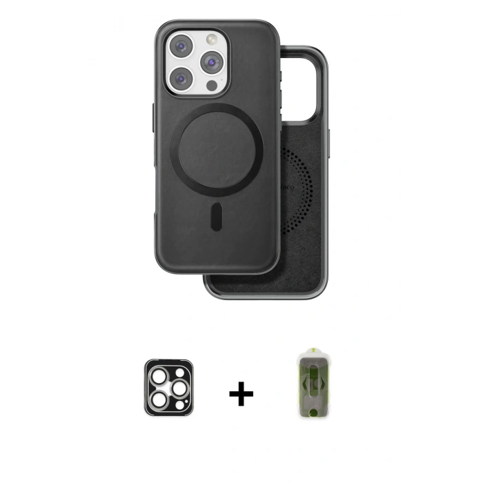 MARSİLYAN™- iPhone 16 Pro Max Kılıf Pusula Işık Koleksiyonu - Siyah Joko Magic 5D Hayalet Cam + PVD Metal Kamera Lens - GS