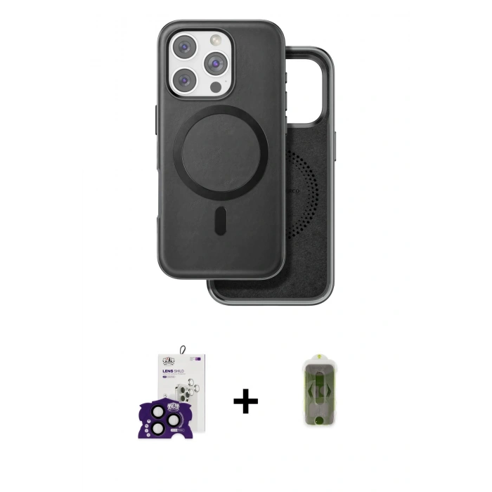 MARSİLYAN™- iPhone 16 Pro Max Kılıf Pusula Işık Koleksiyonu - Siyah Joko Magic 5D Hayalet Cam + Bilvis Titan Kamera Lens - SH