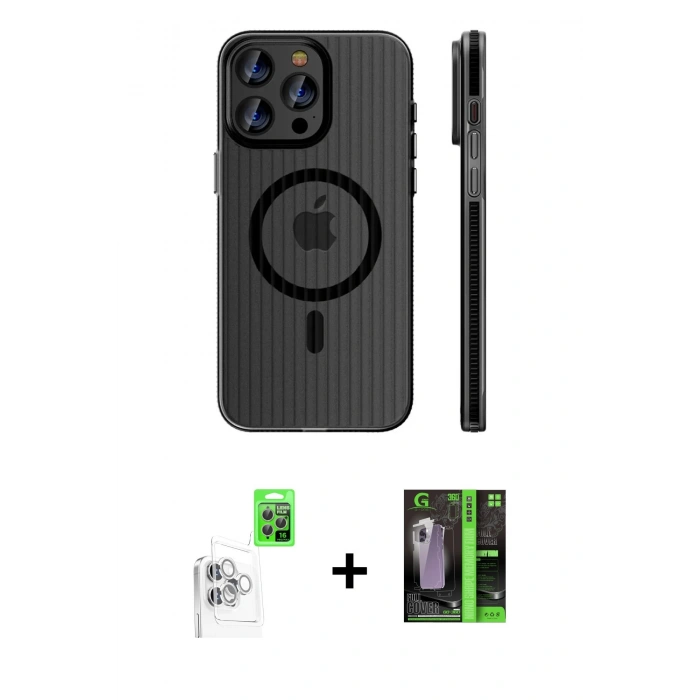 MARSİLYAN™- iPhone 16 Pro Max Kılıf Pusula Minimal Koleksiyonu - Şeffaf 360 Full Body Arka Koruyucu + Beyaz Raze Metal Kamera Lens