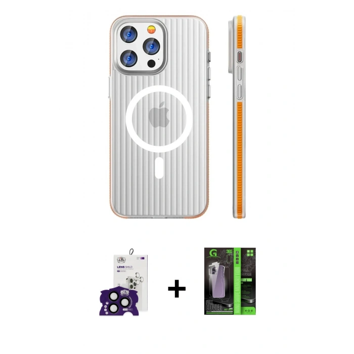 MARSİLYAN™- iPhone 16 Pro Max Kılıf Pusula Minimal Koleksiyonu - Şeffaf 360 Full Body Arka Koruyucu + Bilvis Titan Kamera Lens - SH