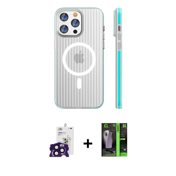 MARSİLYAN™- iPhone 16 Pro Max Kılıf Pusula Minimal Koleksiyonu - Şeffaf 360 Full Body Arka Koruyucu + Bilvis Titan Kamera Lens - SH