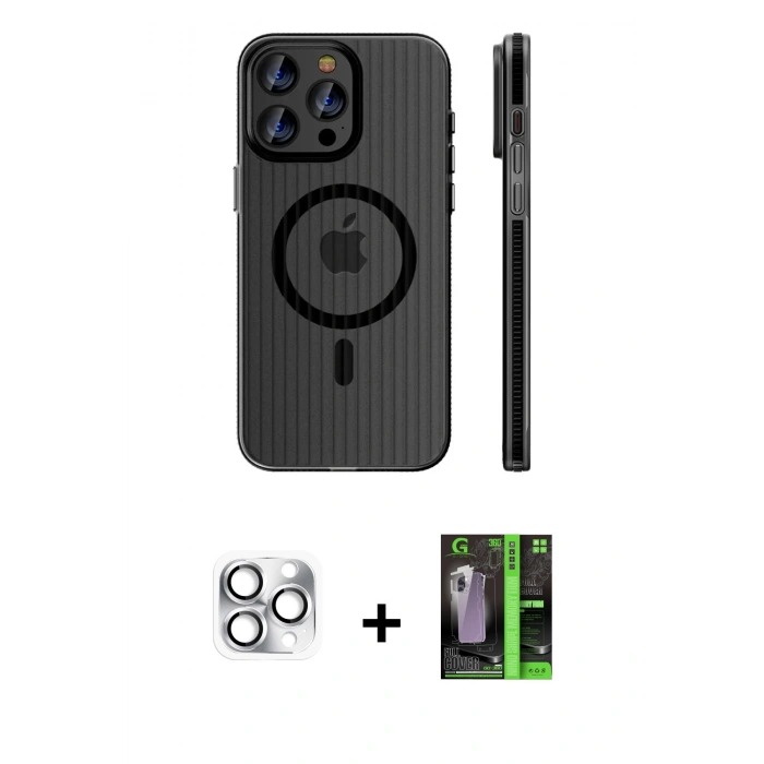 MARSİLYAN™- iPhone 16 Pro Max Kılıf Pusula Minimal Koleksiyonu - Şeffaf 360 Full Body Arka Koruyucu + Pers Alüminyum Kamera Lens - GS