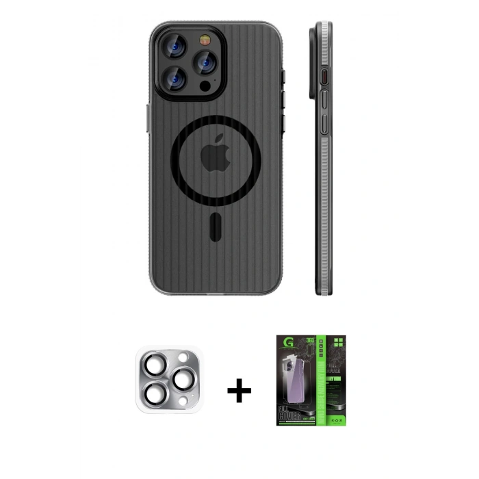 MARSİLYAN™- iPhone 16 Pro Max Kılıf Pusula Minimal Koleksiyonu - Şeffaf 360 Full Body Arka Koruyucu + Pers Alüminyum Kamera Lens - GI