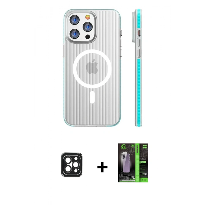 MARSİLYAN™- iPhone 16 Pro Max Kılıf Pusula Minimal Koleksiyonu - Şeffaf 360 Full Body Arka Koruyucu + PVD Metal Kamera Lens - SH