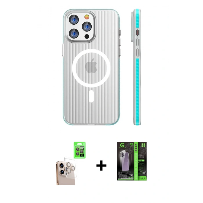 MARSİLYAN™- iPhone 16 Pro Max Kılıf Pusula Minimal Koleksiyonu - Şeffaf 360 Full Body Arka Koruyucu + Raze Metal Kamera Lens - NLGY
