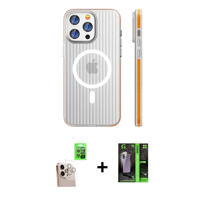 MARSİLYAN™- iPhone 16 Pro Max Kılıf Pusula Minimal Koleksiyonu - Şeffaf 360 Full Body Arka Koruyucu + Raze Metal Kamera Lens - NLGY
