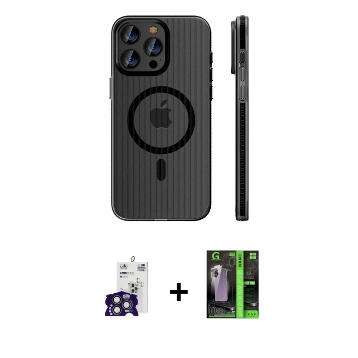 MARSİLYAN™- iPhone 16 Pro Max Kılıf Pusula Minimal Koleksiyonu - Şeffaf 360 Full Body Arka Koruyucu + Bilvis Titan Kamera Lens - TMGI