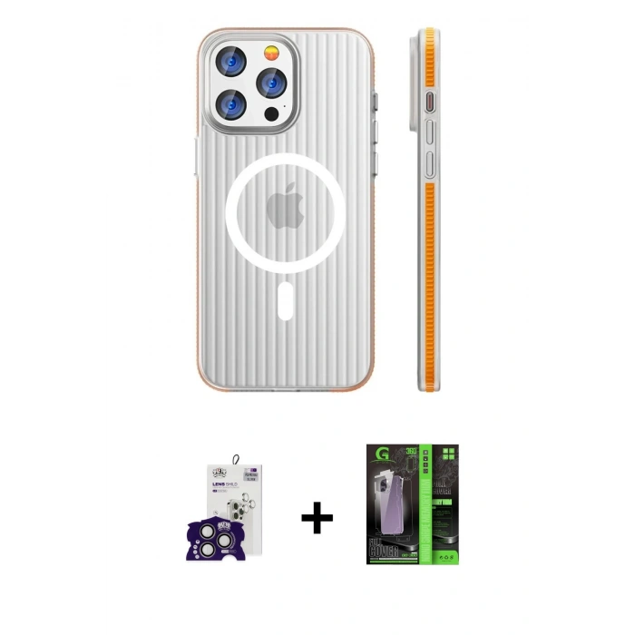 MARSİLYAN™- iPhone 16 Pro Max Kılıf Pusula Minimal Koleksiyonu - Şeffaf 360 Full Body Arka Koruyucu + Bilvis Titan Kamera Lens - TMGI