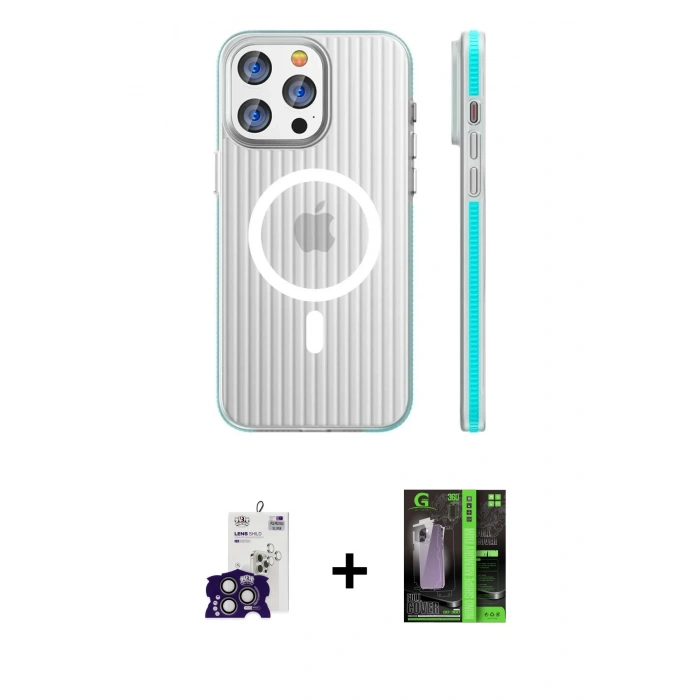MARSİLYAN™- iPhone 16 Pro Max Kılıf Pusula Minimal Koleksiyonu - Şeffaf 360 Full Body Arka Koruyucu + Bilvis Titan Kamera Lens - TMGI
