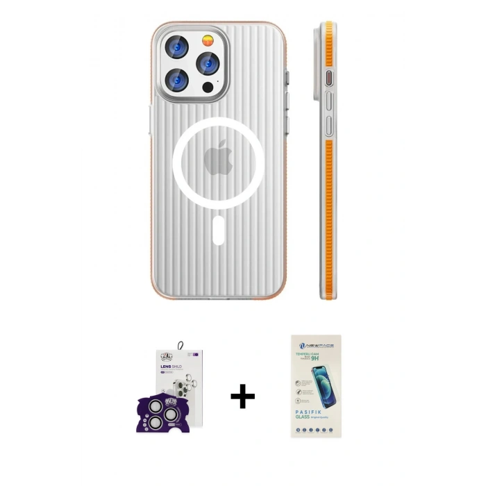MARSİLYAN™- iPhone 16 Pro Max Kılıf Pusula Minimal Koleksiyonu - Şeffaf Pasifik Cam Ekran Koruyucu + Bilvis Titan Kamera Lens - GS