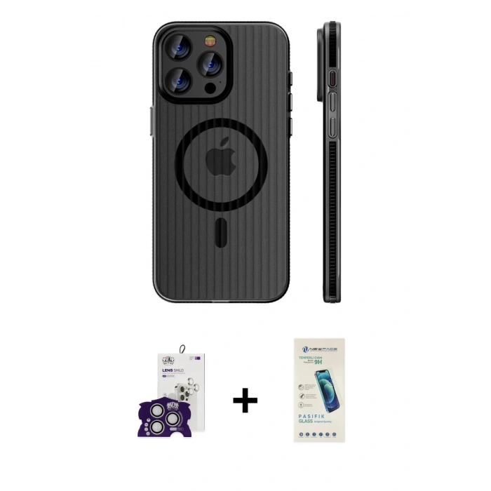 MARSİLYAN™- iPhone 16 Pro Max Kılıf Pusula Minimal Koleksiyonu - Şeffaf Pasifik Cam Ekran Koruyucu + Bilvis Titan Kamera Lens - GS