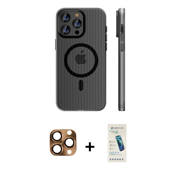 MARSİLYAN™- iPhone 16 Pro Max Kılıf Pusula Minimal Koleksiyonu - Şeffaf Pasifik Cam Ekran Koruyucu + Çöl Titanyum Pers Alüminyum Kamera Lens