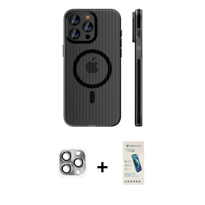MARSİLYAN™- iPhone 16 Pro Max Kılıf Pusula Minimal Koleksiyonu - Şeffaf Pasifik Cam Ekran Koruyucu + Pers Alüminyum Kamera Lens - GI