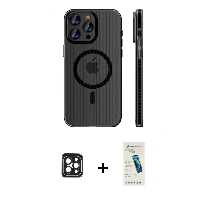 MARSİLYAN™- iPhone 16 Pro Max Kılıf Pusula Minimal Koleksiyonu - Şeffaf Pasifik Cam Ekran Koruyucu + PVD Metal Kamera Lens - SH