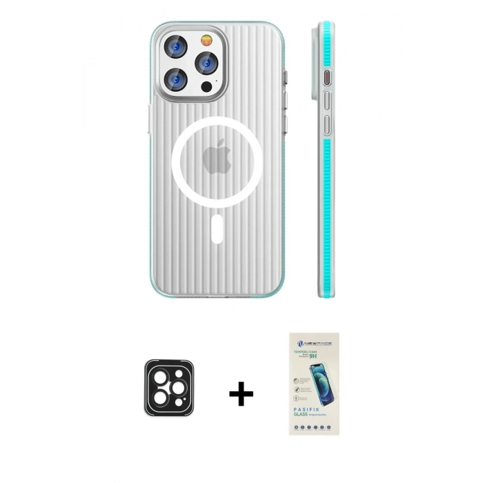 MARSİLYAN™- iPhone 16 Pro Max Kılıf Pusula Minimal Koleksiyonu - Şeffaf Pasifik Cam Ekran Koruyucu + PVD Metal Kamera Lens - SH