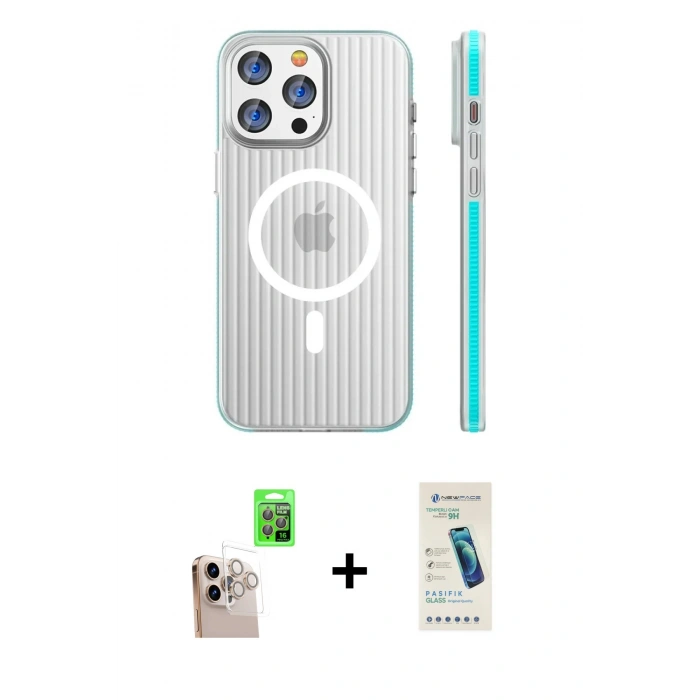 MARSİLYAN™- iPhone 16 Pro Max Kılıf Pusula Minimal Koleksiyonu - Şeffaf Pasifik Cam Ekran Koruyucu + Raze Metal Kamera Lens - NLGY