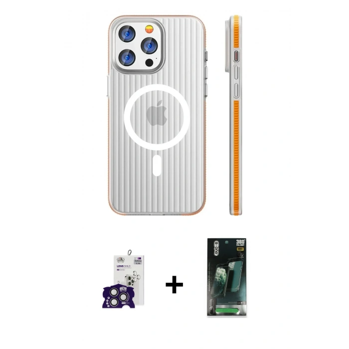 MARSİLYAN™- iPhone 16 Pro Max Kılıf Pusula Minimal Koleksiyonu - Siyah 360 Mat Full Body Arka Koruyucu + Bilvis Titan Kamera Lens - TMGI